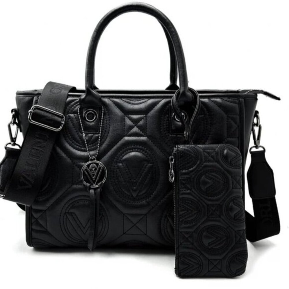 Valentino Orlandi NWT Xtra Large Black Signature Embossed Tote With Wallet
